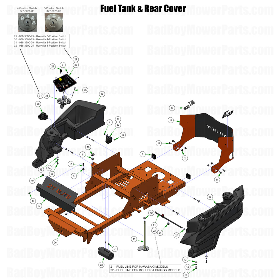 3986 - Bad Boy Mower Parts Lookup > 2025 > ZT Elite > Fuel Tank & Rear Cover